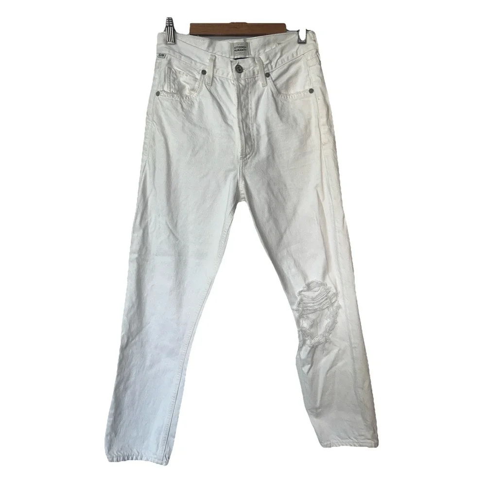 Citizens of Humanity Womens White Distressed Charlotte Crop Jeans‎ Size 24